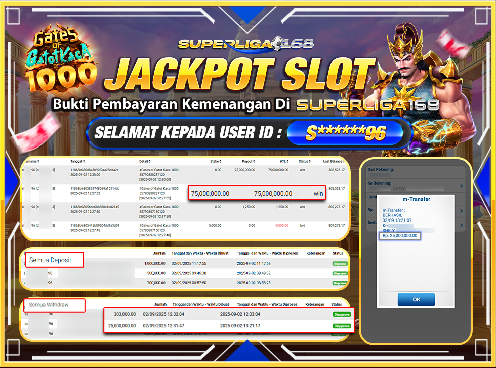 SUPERLIGA168 JACKPOT GATES OF GATOTKACA 1000 Rp.25,000,000-LUNASSS